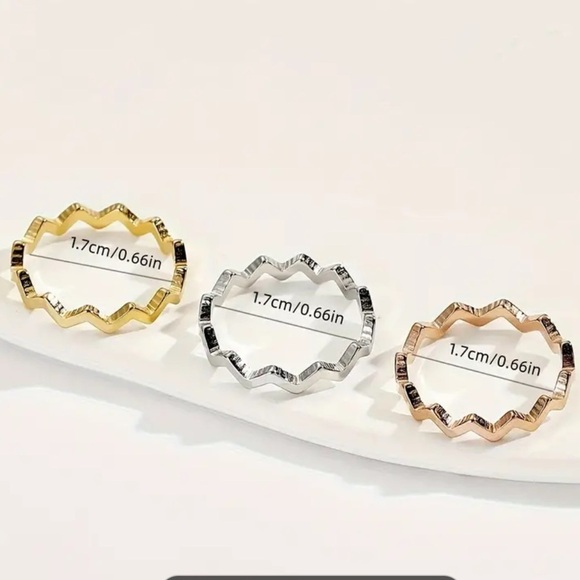 3pcs Chic Stacking Rings Made Of Stainless Steel Plated Trendy Wave Design - Picture 5 of 5